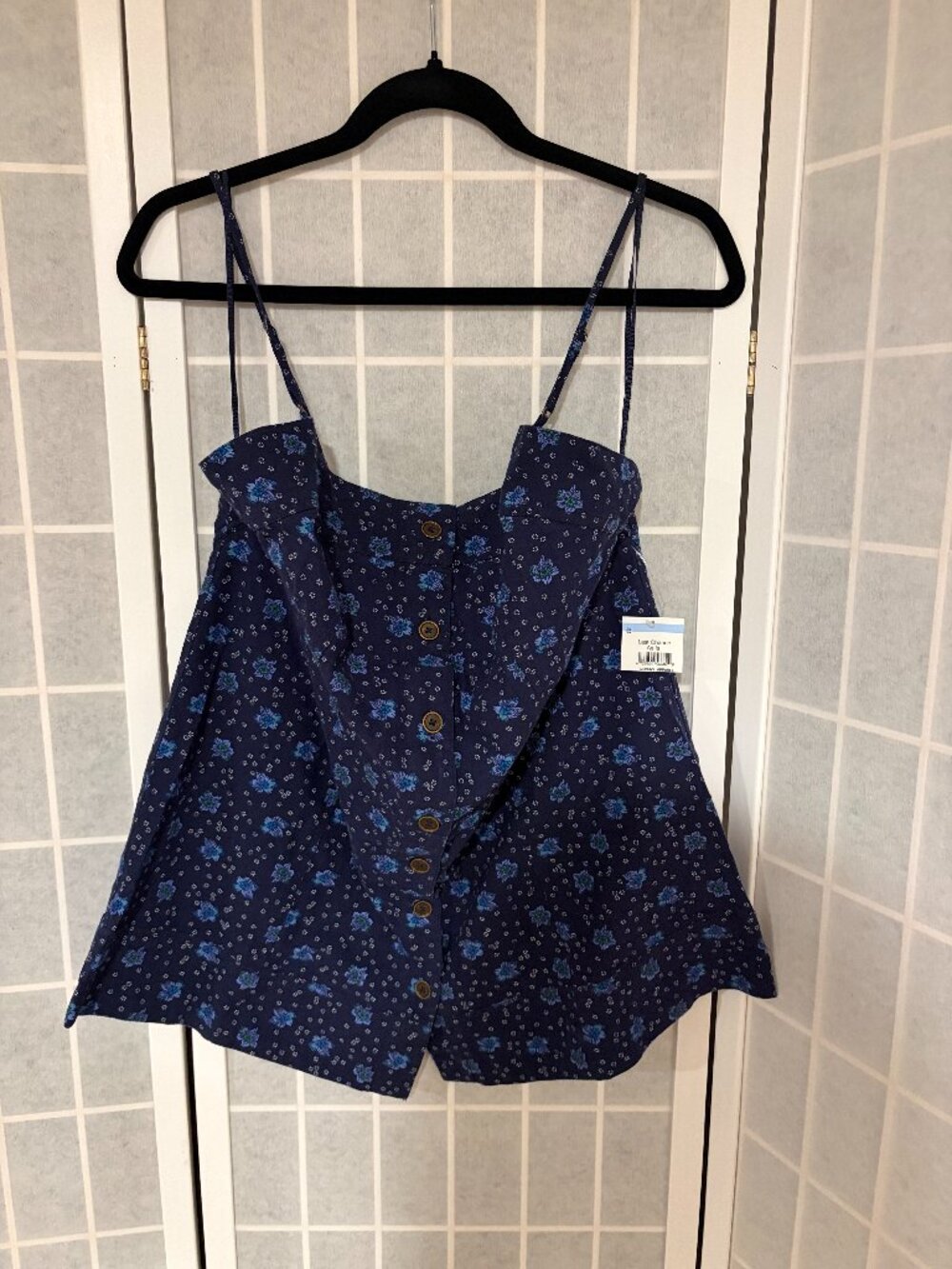 Free People (NWT) Navy Floral Button Front Cami | Size L